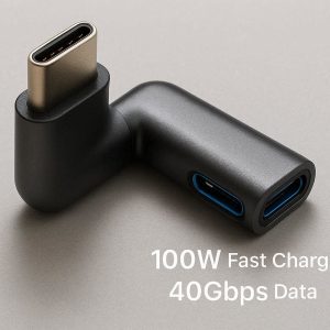 Right Angle Type C Adapter 90 Degree Male to Female Extension Connector 100W Fast Charging 40Gbps Data